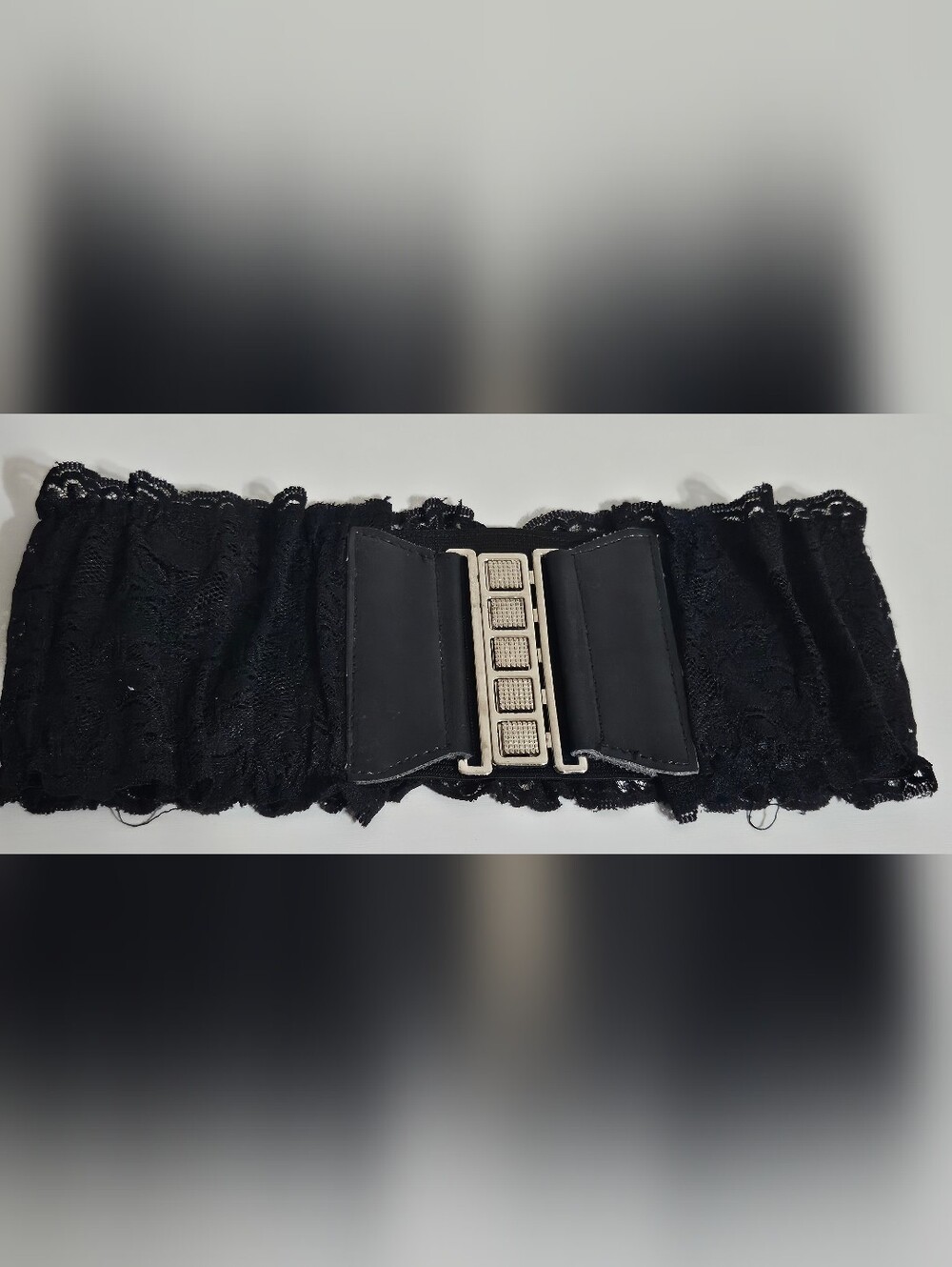 Black Lace Stretch Waist Belt with Decorative Buckle
